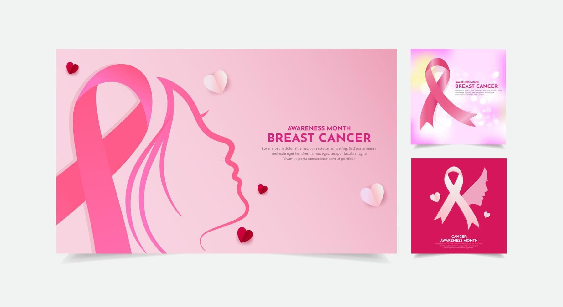 feliz coleção de histórias de design do dia internacional do câncer de mama. projeto do dia do câncer de mama com vetor de fita rosa.