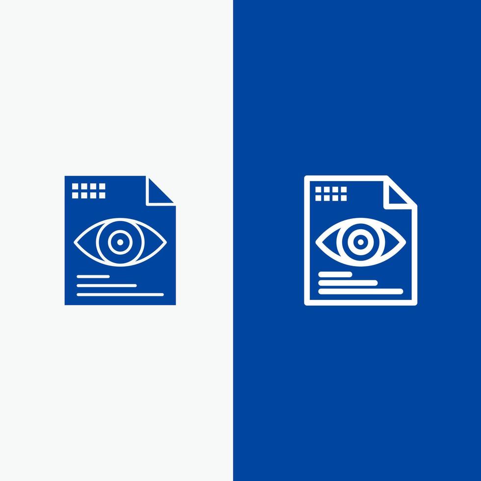 linha de computação de olho de texto de arquivo e glifo ícone sólido faixa azul vetor
