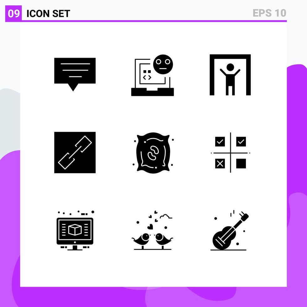 9 interface do usuário pacote de glifos sólidos de sinais e símbolos modernos de sementes fertilizante scanner humano agricultura conectar elementos de design de vetores editáveis