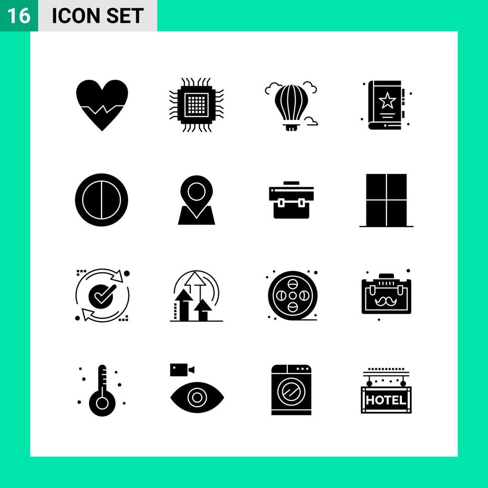 pacote de 16 símbolos de glifos de conjunto de ícones de estilo sólido para impressão de sinais criativos isolados no conjunto de 16 ícones de fundo branco vetor