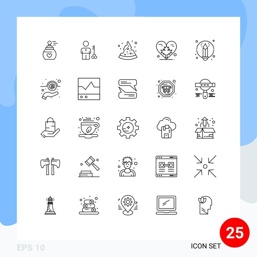 conjunto de pictogramas de 25 linhas simples de elementos de design de vetores editáveis de comida de coração de pessoa amorosa do canadá