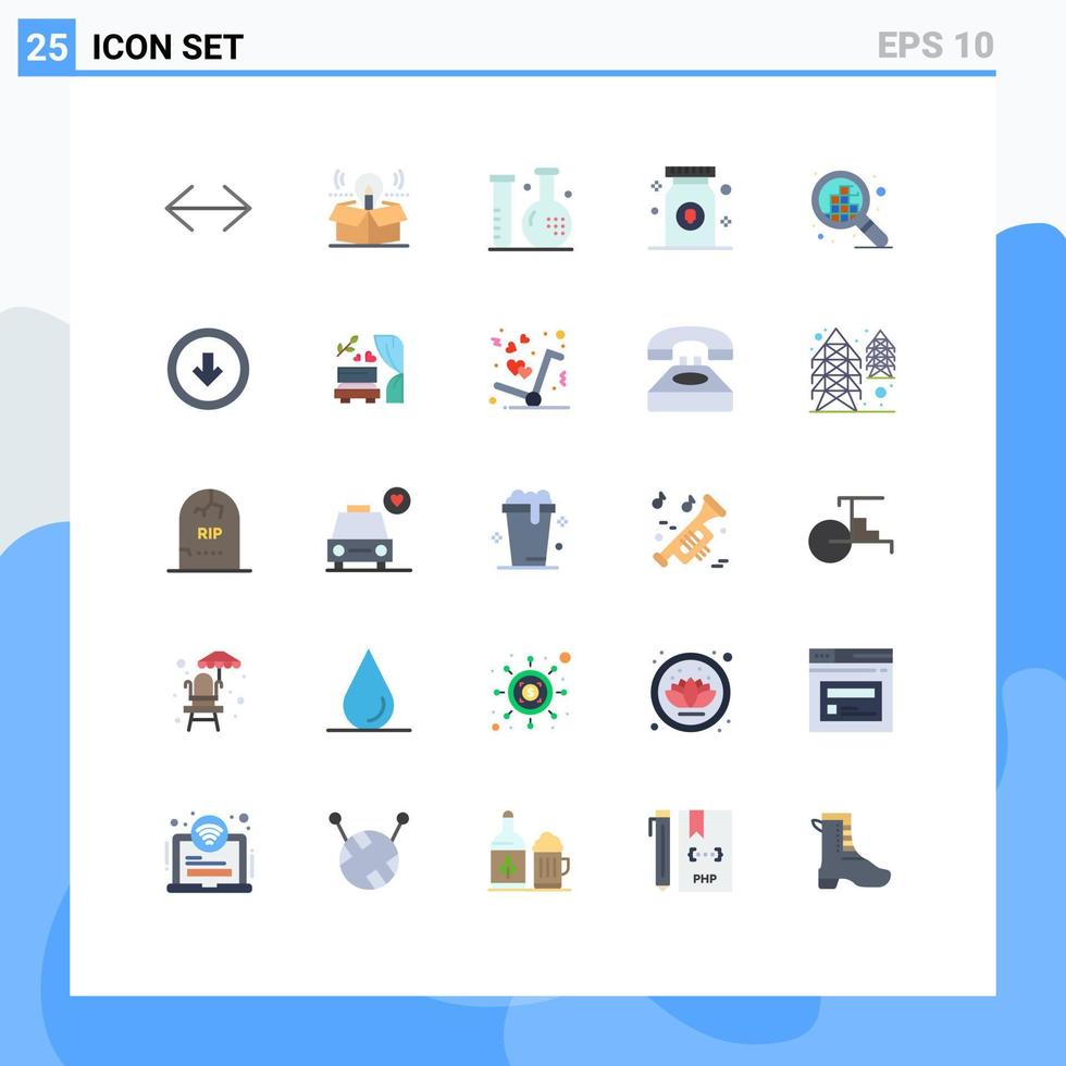 pacote de cores planas de 25 símbolos universais de solução de medicação de pílula elementos de design de vetores editáveis de saúde de drogas