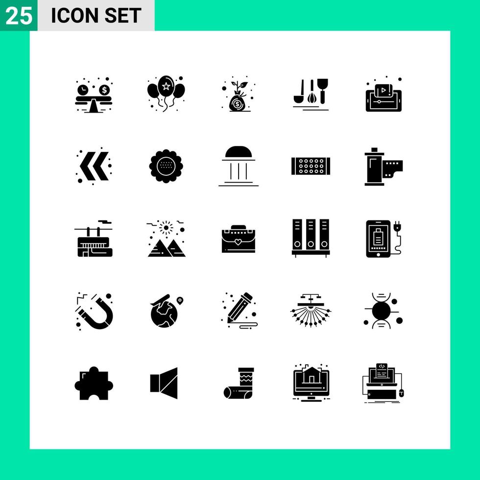 25 interface do usuário pacote de glifos sólidos de sinais e símbolos modernos de crescimento de documentos de aprendizagem elementos de design de vetores editáveis de hotéis de viagens