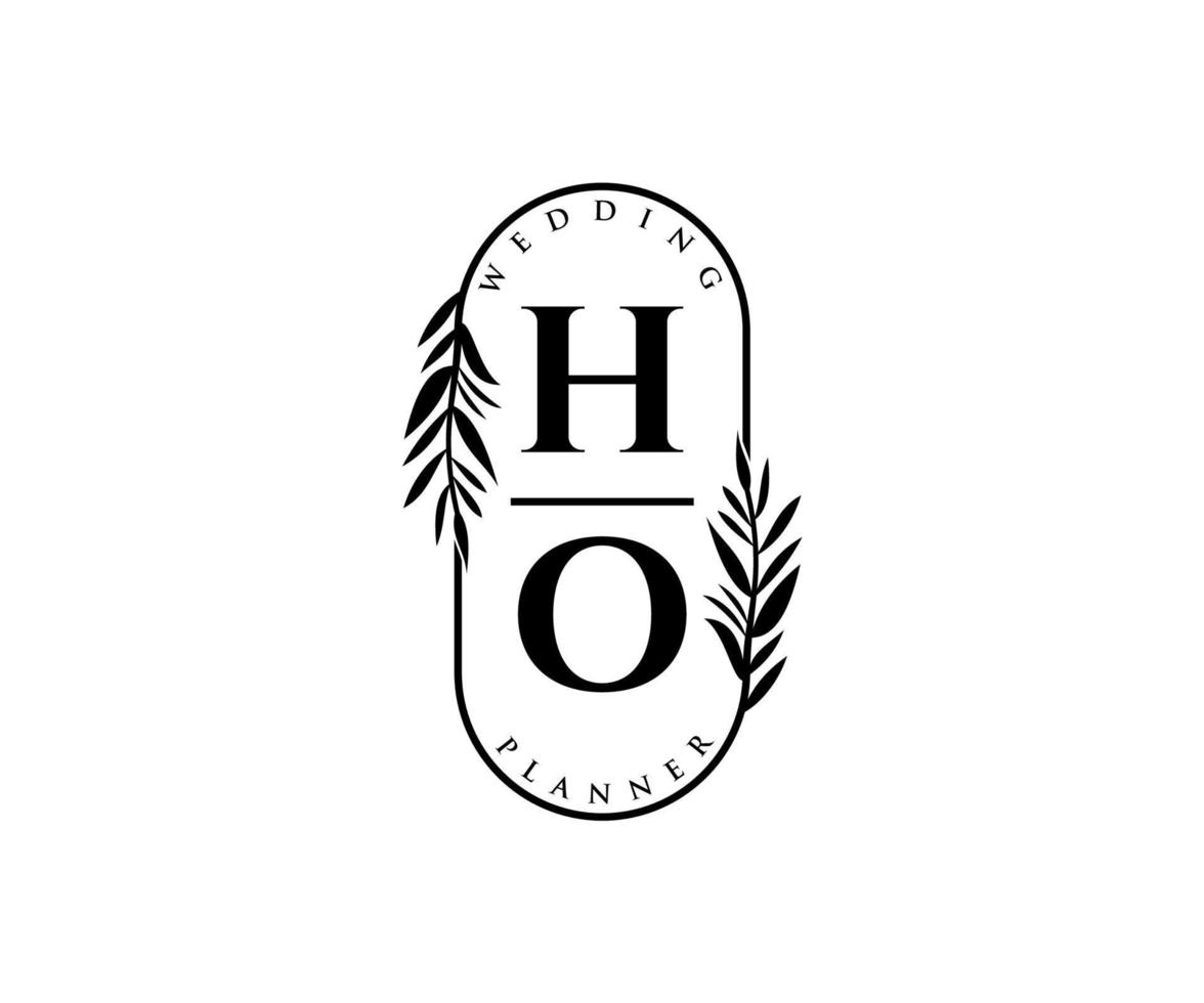 coleção de logotipos de monograma de casamento de letras iniciais ho, modelos modernos minimalistas e florais desenhados à mão para cartões de convite, salve a data, identidade elegante para restaurante, boutique, café em vetor