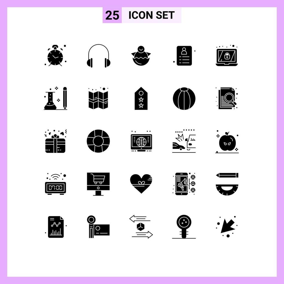 conjunto de 25 pacotes de glifos sólidos comerciais para id shopping música feliz páscoa elementos de design de vetores editáveis