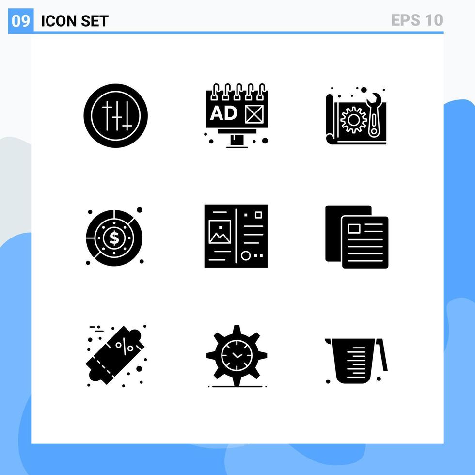conjunto moderno de 9 glifos e símbolos sólidos, como elementos de design de vetores editáveis de receita de construção de lucro