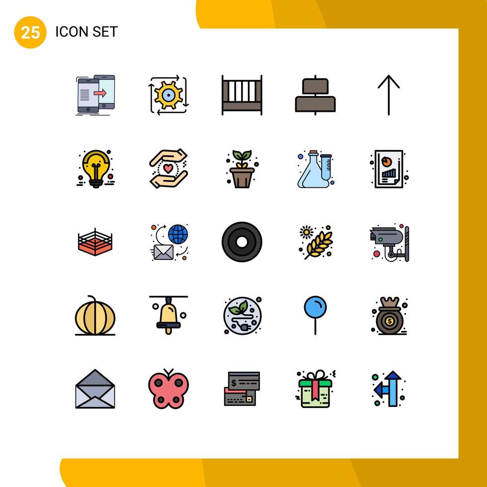 grupo de símbolos de ícone universal de 25 cores planas de linha preenchida moderna de fluxo central de seta alinha elementos de design de vetores editáveis de móveis