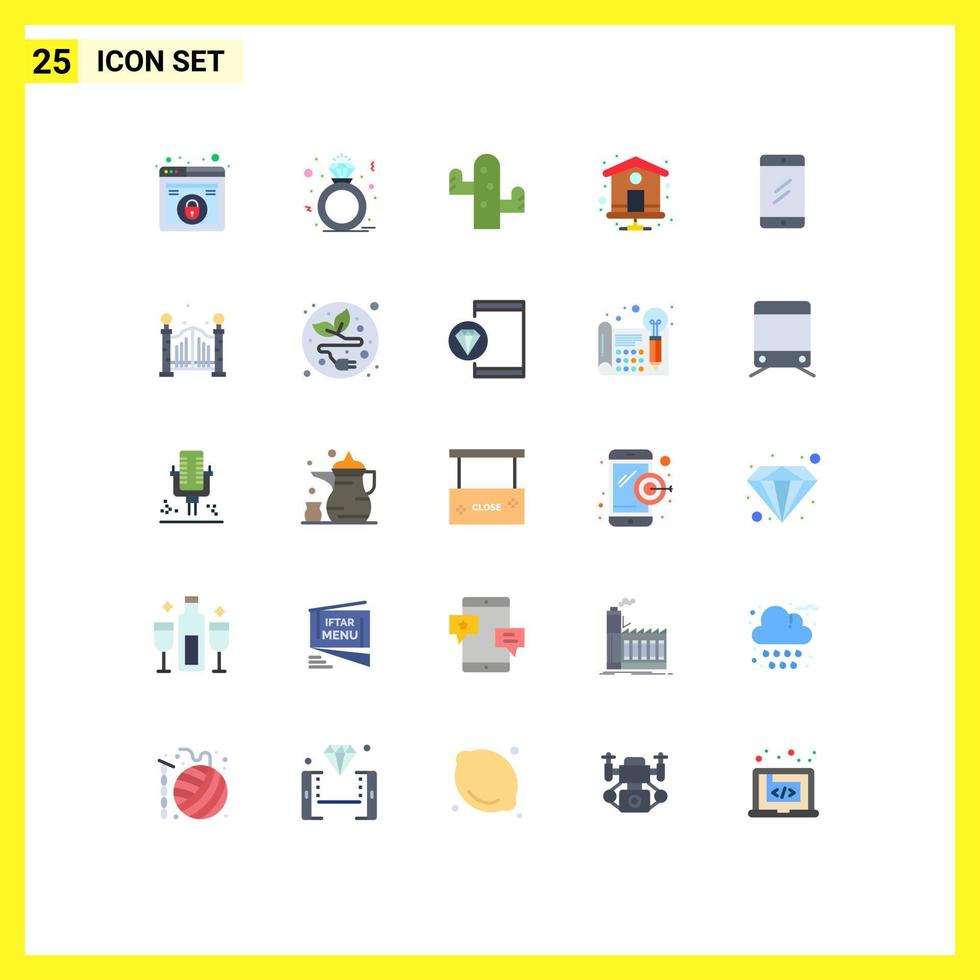 Pacote de cores planas de 25 interfaces de usuário de sinais e símbolos modernos de educação, página de índice de cacto móvel, elementos de design de vetores editáveis em casa