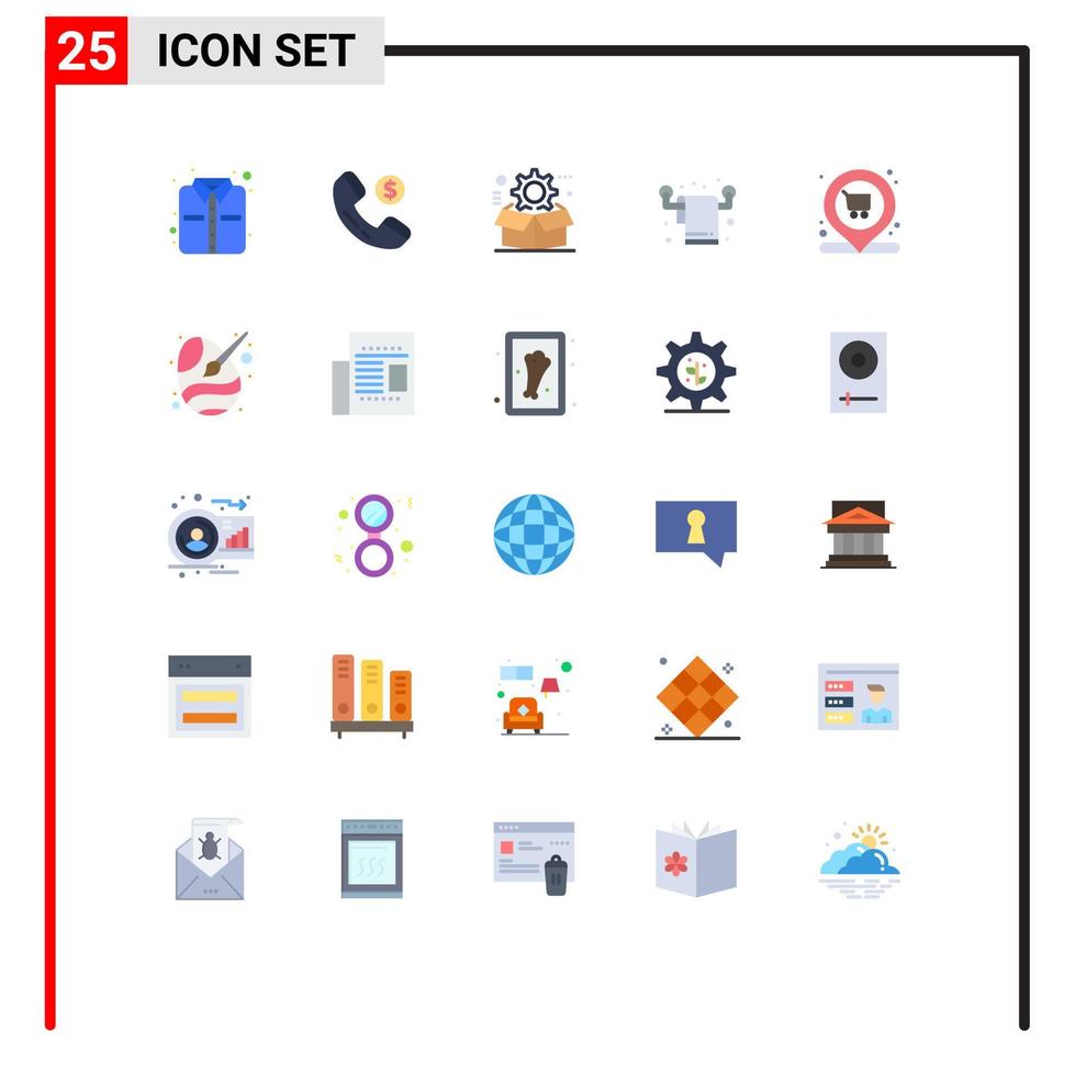 conjunto moderno de pictograma de 25 cores planas de toalha de equipamento de mercado de localização interior elementos de design de vetores editáveis