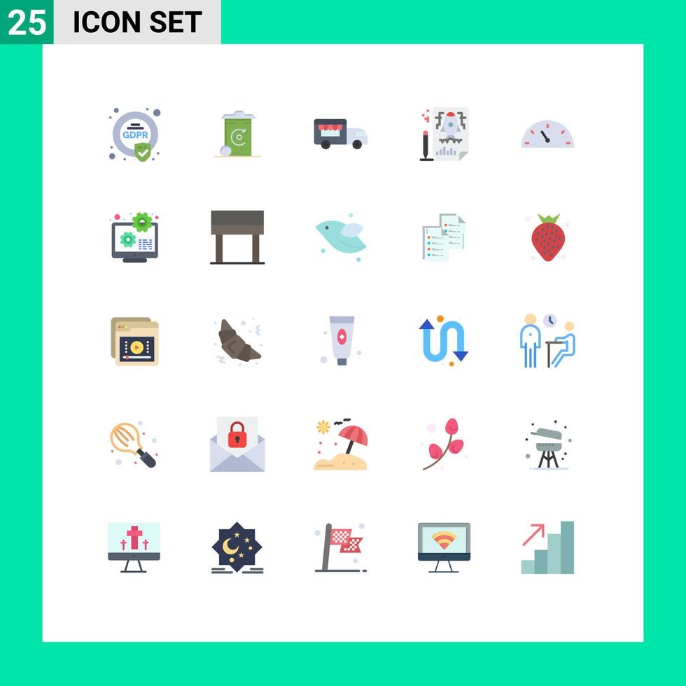 pacote de cores planas de 25 símbolos universais de arquivo de sorvete de medidor de velocidade pencle elementos de design de vetores editáveis
