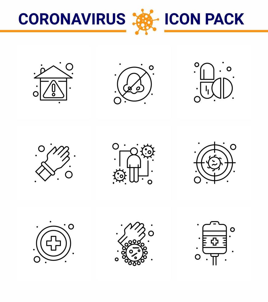 25 ícones de emergência de coronavírus, design azul, como proteção de coronavírus, evitar cápsula de mão, vírus viral, elementos de design de vetor de doença de 2019nov