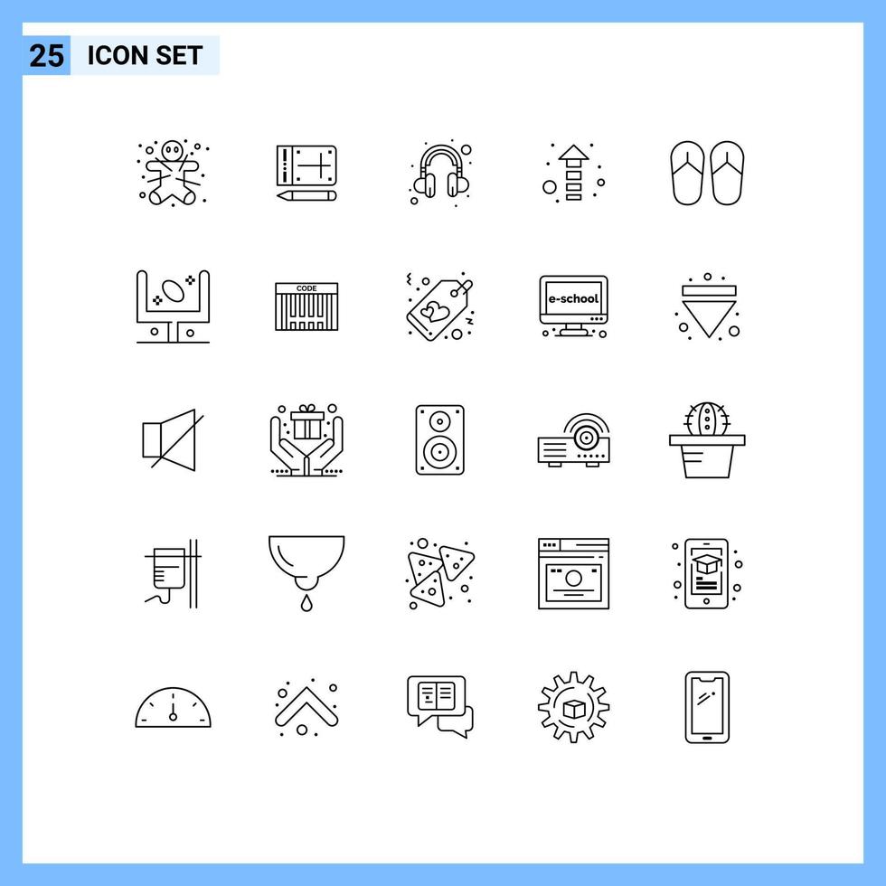 conjunto de pictogramas de 25 linhas simples de elementos de design de vetores editáveis de direção de praia de fone de ouvido americano