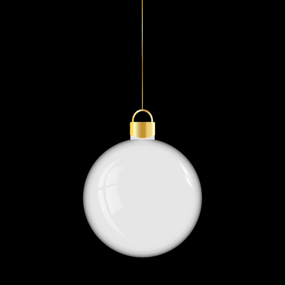 brinquedo da árvore de natal branco. bola isolada no fundo preto. ilustração vetorial realista. elemento de design. vetor