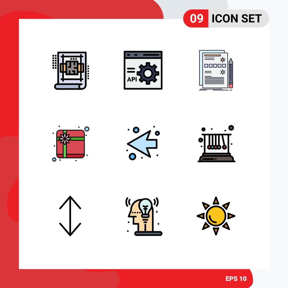 conjunto de 9 sinais de símbolos de ícones de interface do usuário modernos para caixa de programação de presente de seta elementos de design de vetores editáveis de hardware