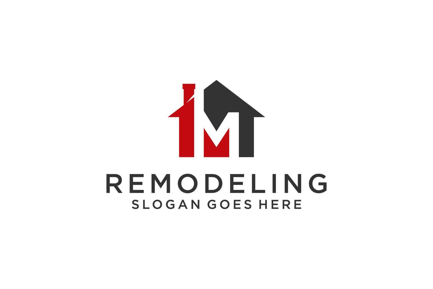 letra m para logotipo de remodelação imobiliária. elemento de modelo de design de logotipo de construção de arquitetura de construção. vetor