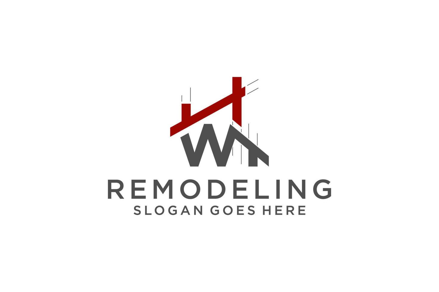 letra w para logotipo de remodelação imobiliária. elemento de modelo de design de logotipo de construção de arquitetura de construção. vetor