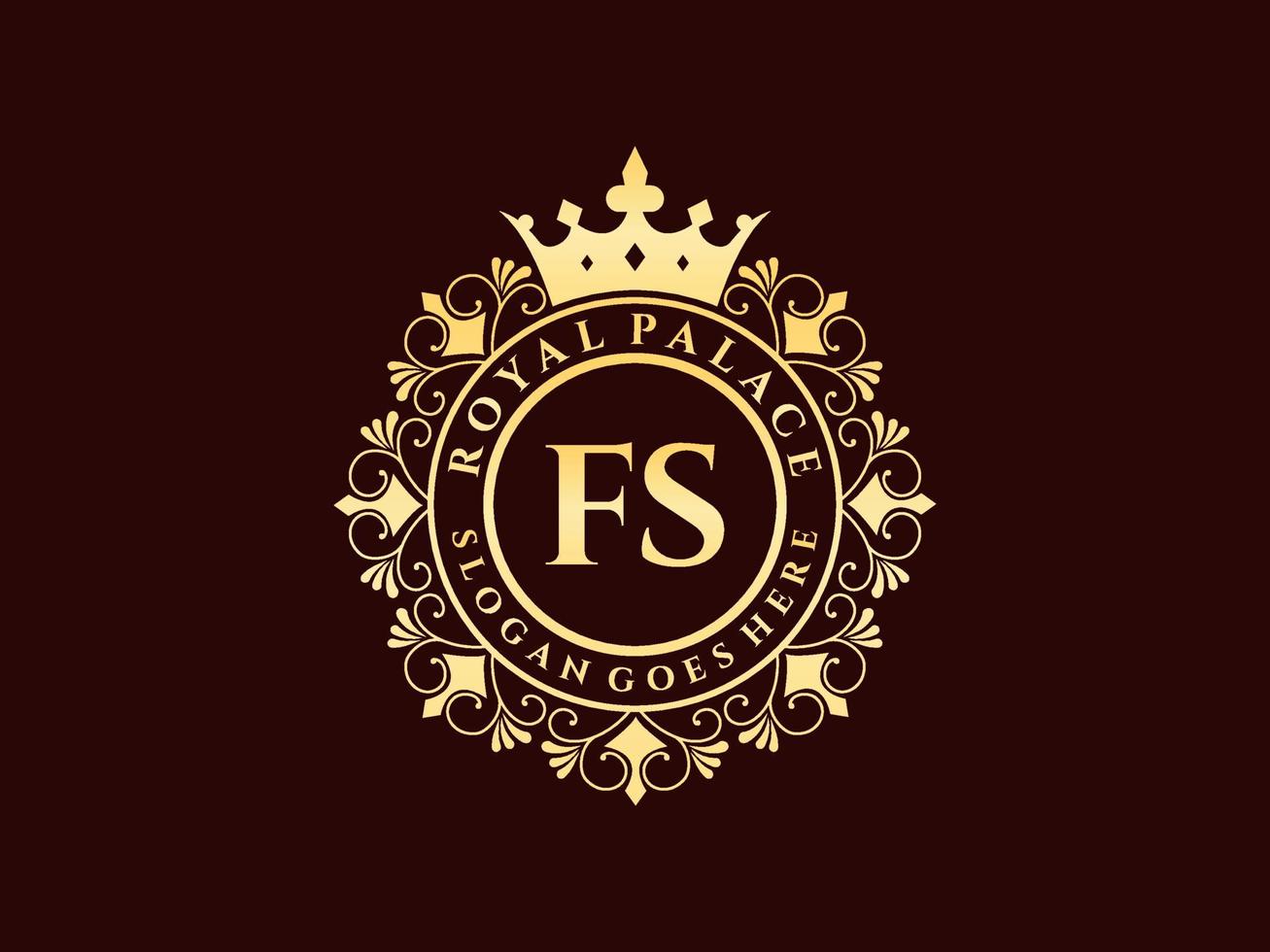 letra fs antigo logotipo vitoriano de luxo real com moldura ornamental. vetor