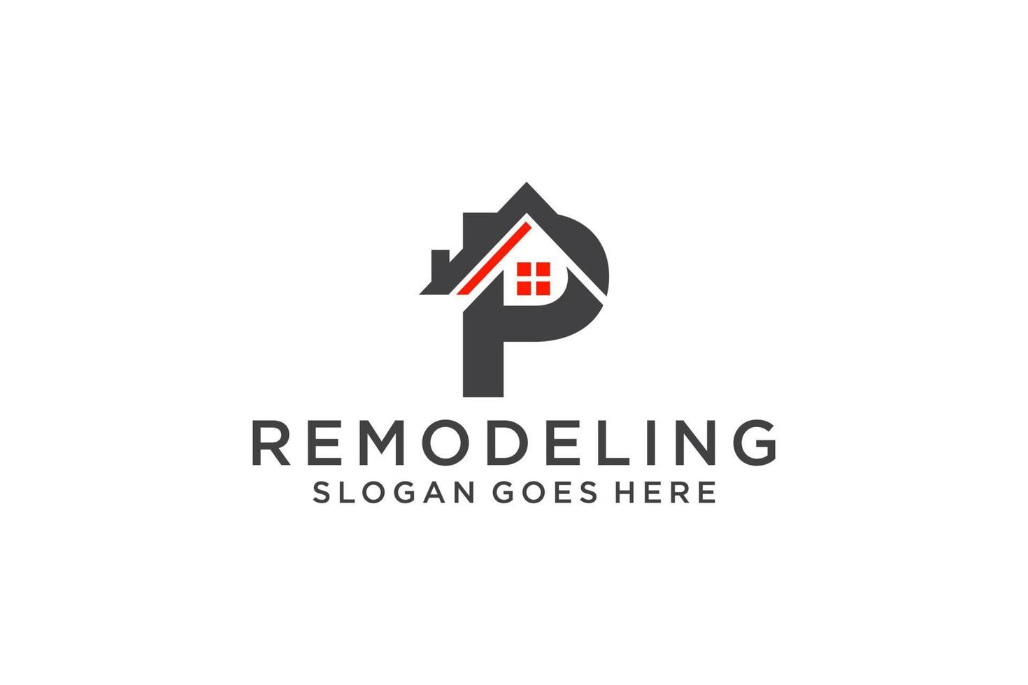 letra p para logotipo de remodelação imobiliária. elemento de modelo de design de logotipo de construção de arquitetura de construção. vetor