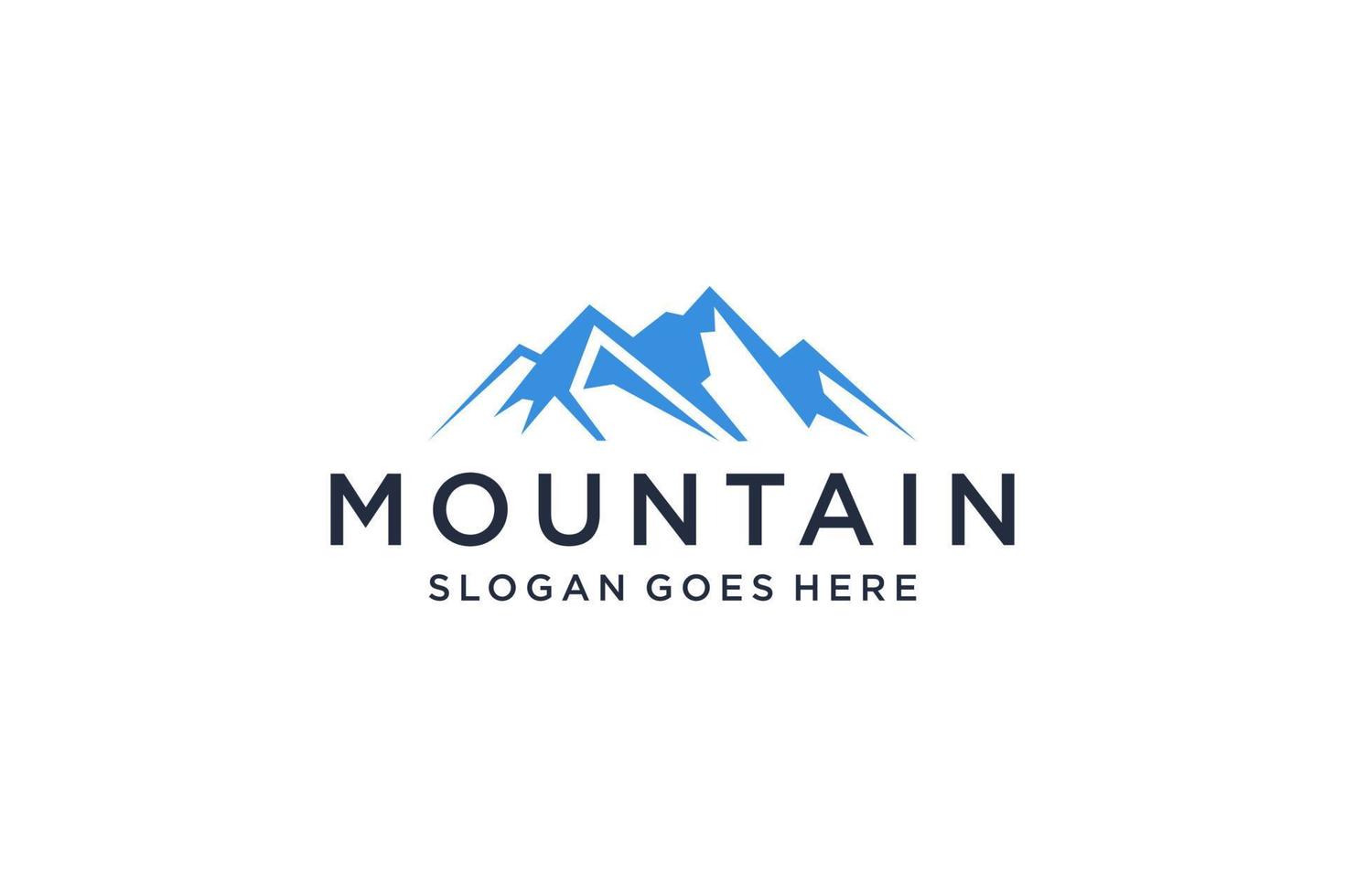 logotipo abstrato da montanha. estilo linear de forma branca isolado na cor azul. elemento de modelo de design de logotipo de vetor plana.