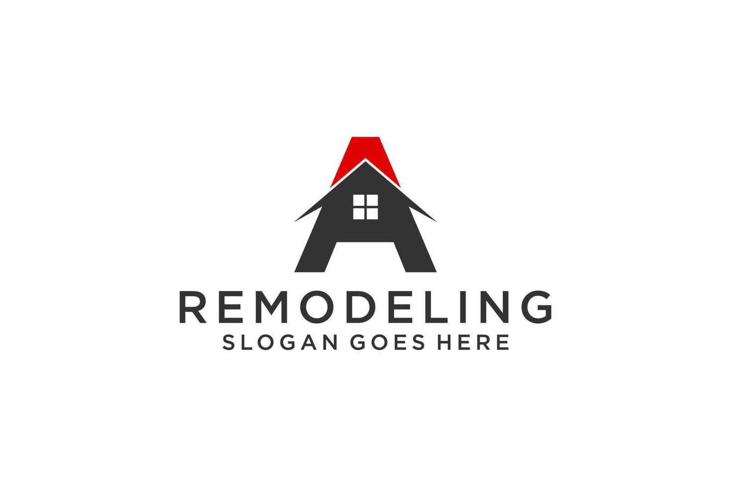 letra a para logotipo de remodelação imobiliária. elemento de modelo de design de logotipo de construção de arquitetura de construção. vetor