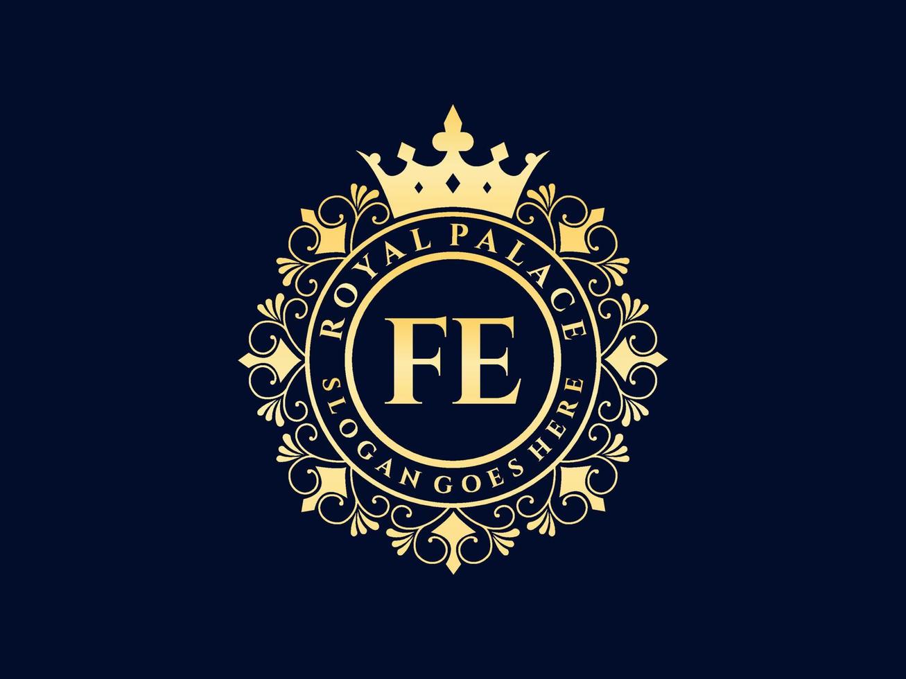 letra fe antigo logotipo vitoriano de luxo real com moldura ornamental. vetor