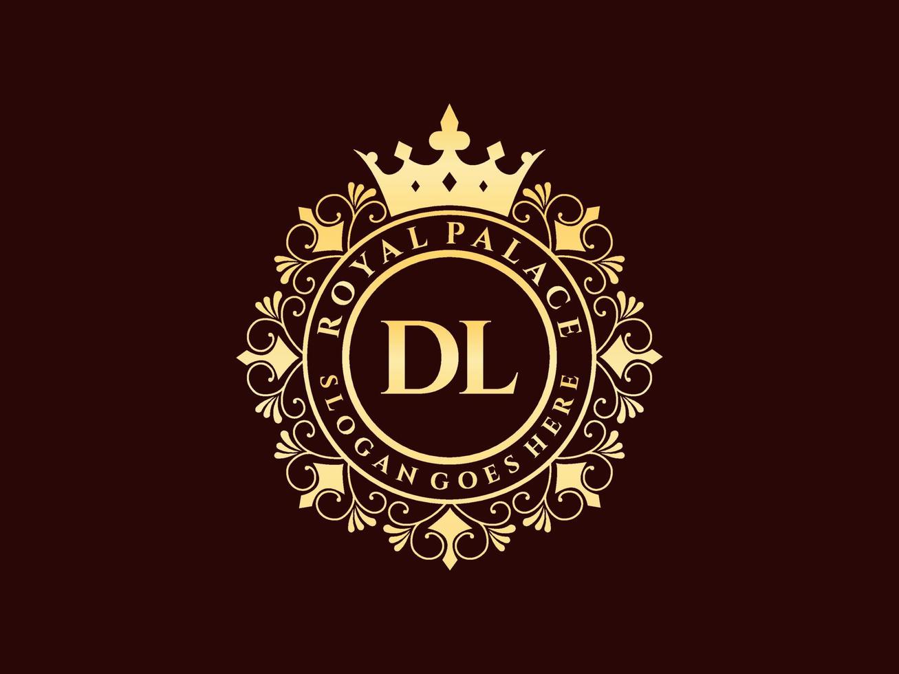 letra dl antigo logotipo vitoriano de luxo real com moldura ornamental. vetor