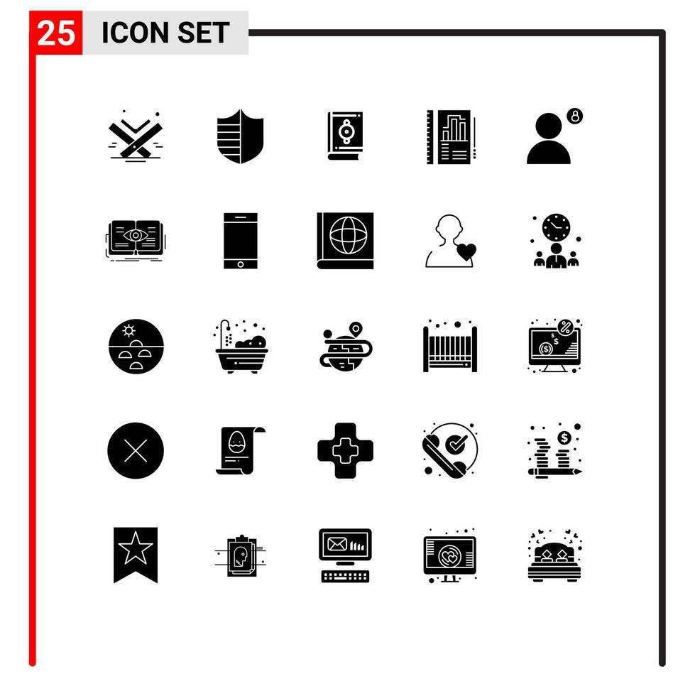 pacote de interface do usuário de 25 glifos sólidos básicos de escudo de relatório de conta relatório anual elementos de design de vetores editáveis do Ramadã