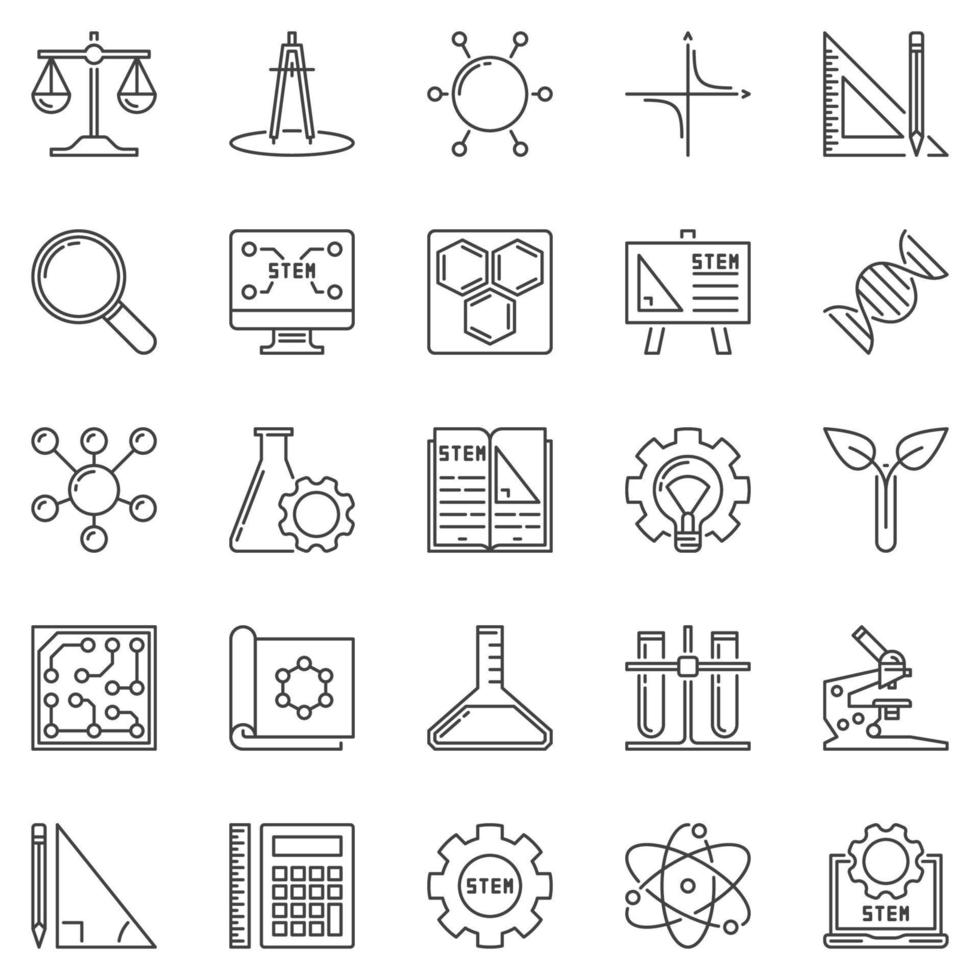 conjunto de ícones de contorno de haste. símbolos do conceito de ciência vetorial vetor