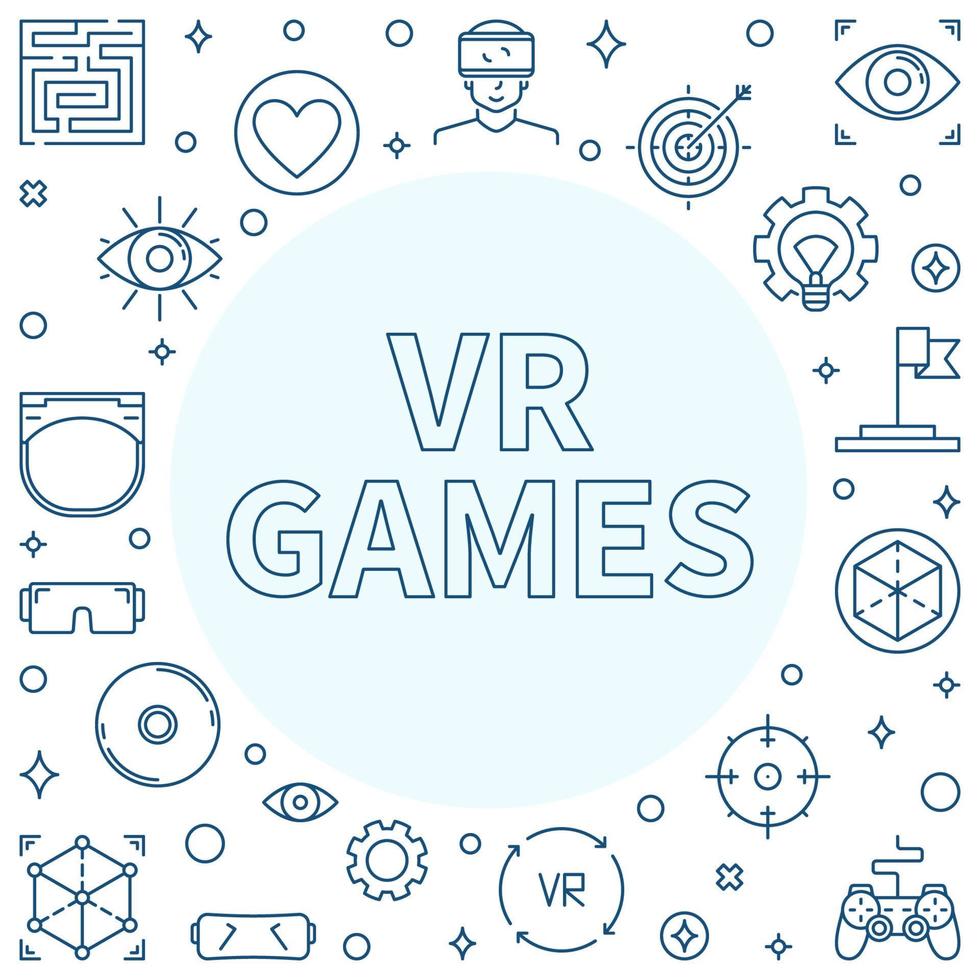 quadro de contorno de jogos vr. ilustração vetorial de jogos de realidade virtual vetor