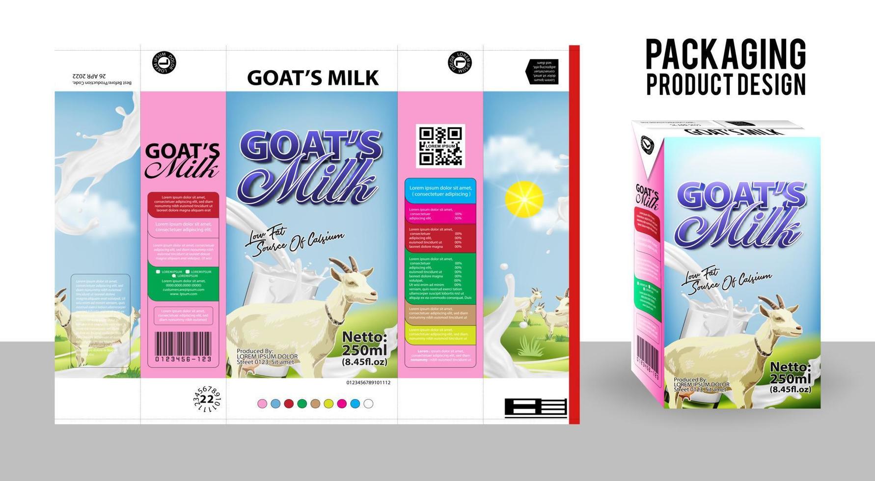 rótulo de embalagem de produto de leite de cabra. ilustração de produtos alimentares, design eps 10 vetor