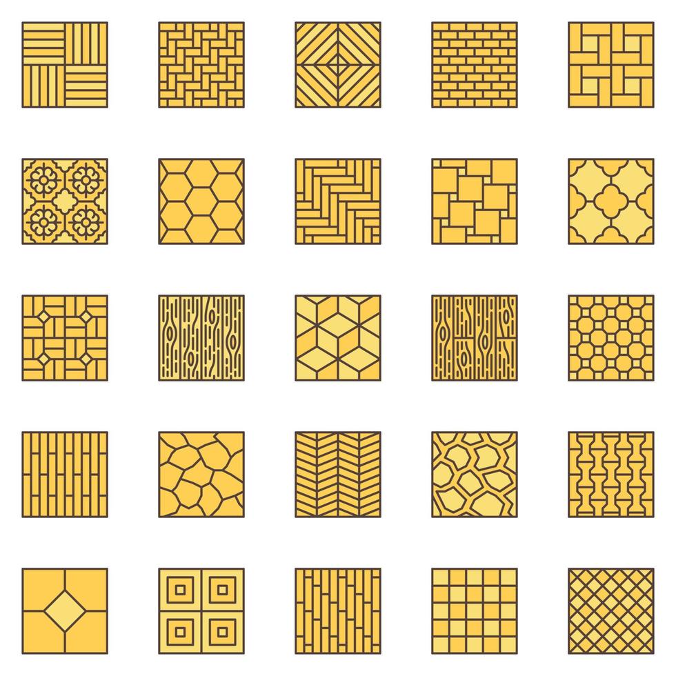 conjunto de ícones coloridos de materiais de piso - sinais de revestimento de vetor