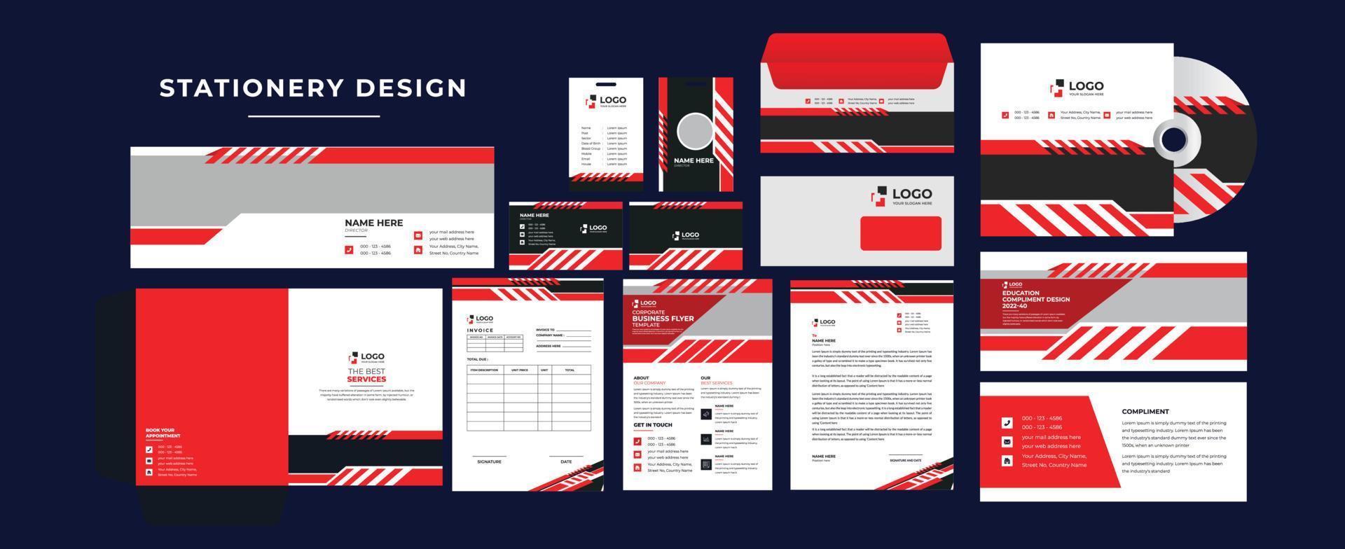 identidade de marca de negócios corporativos, design estacionário, papel timbrado, cartão de visita, fatura, envelope, design de inicialização vetor