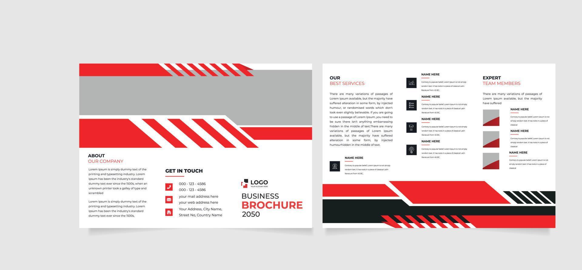Folheto de negócios criativos com três dobras com design abstrato moderno. use-o em apresentações de negócios e design multiuso vetor