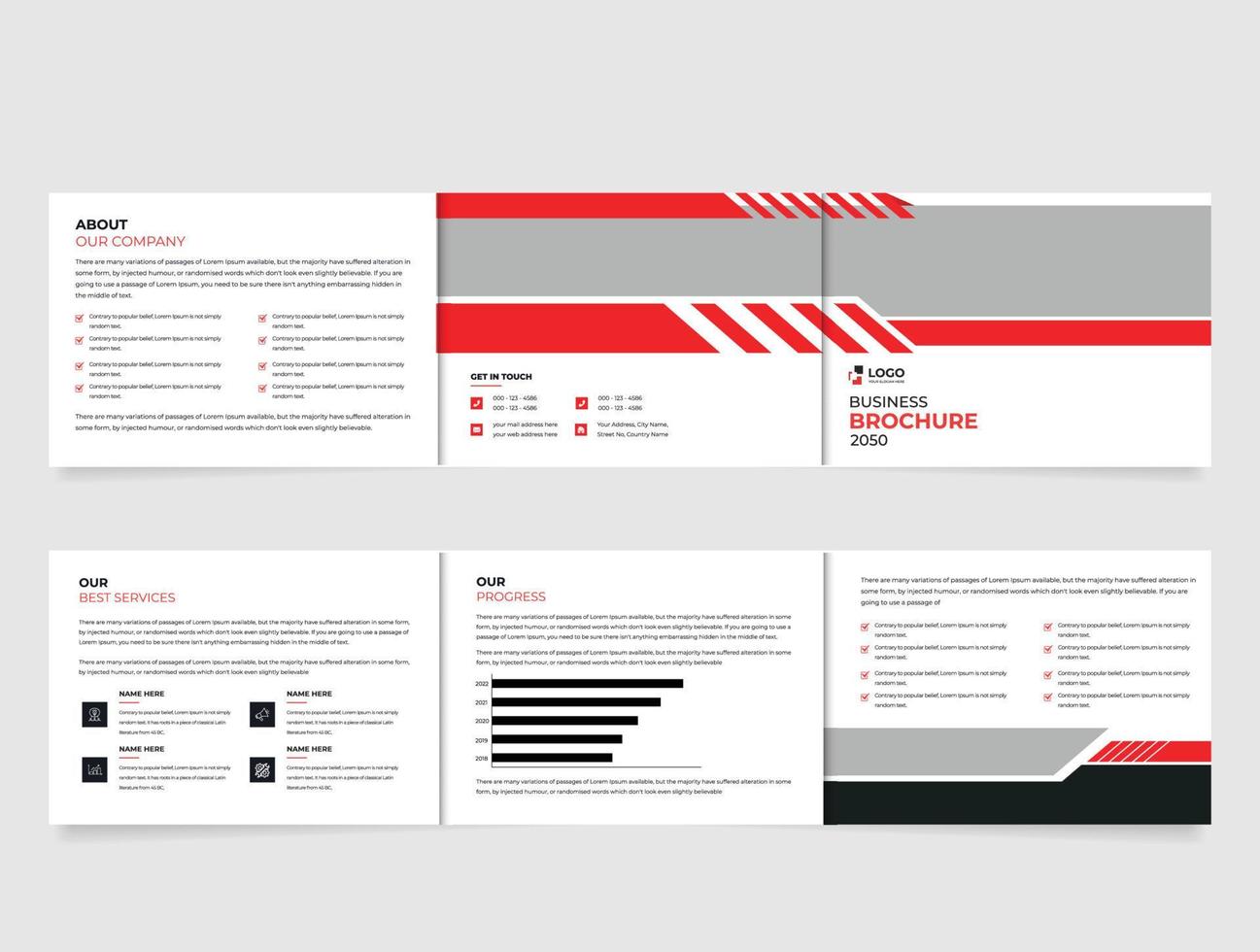 modelo de brochura de paisagem com três dobras, livreto de negócios corporativos, estilo simples e brochura com layout moderno, modelo de relatório anual, relatório anual, modelo de brochura vetor