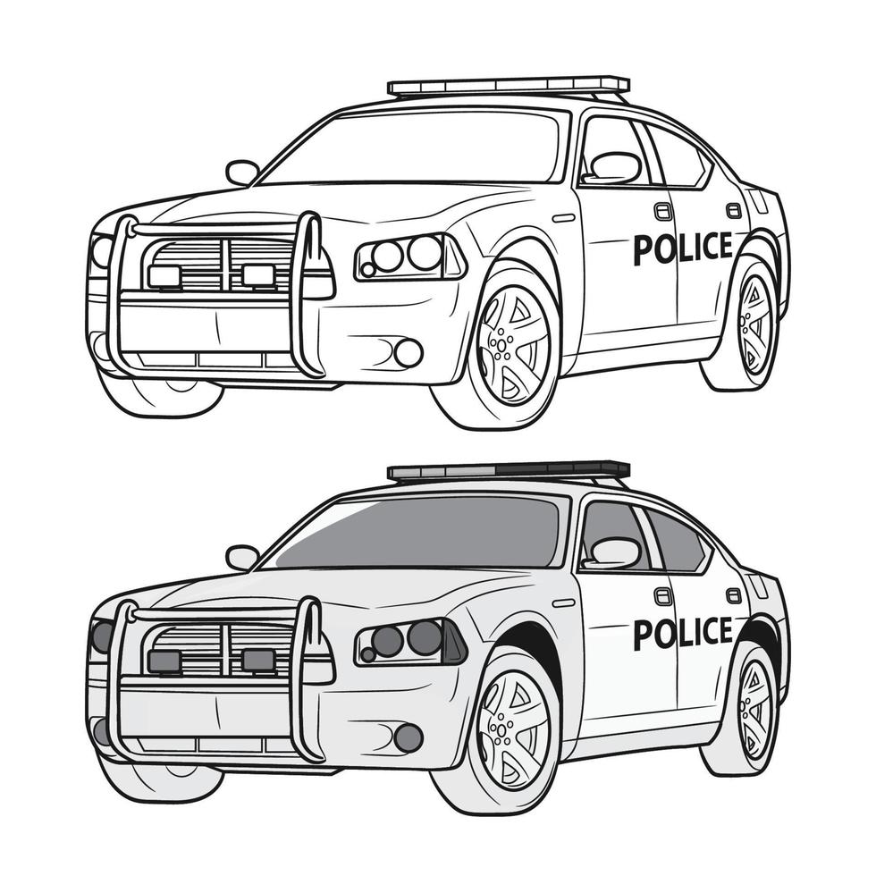 desenho de carro de polícia. transporte de patrulha da cidade no fundo branco. vetor