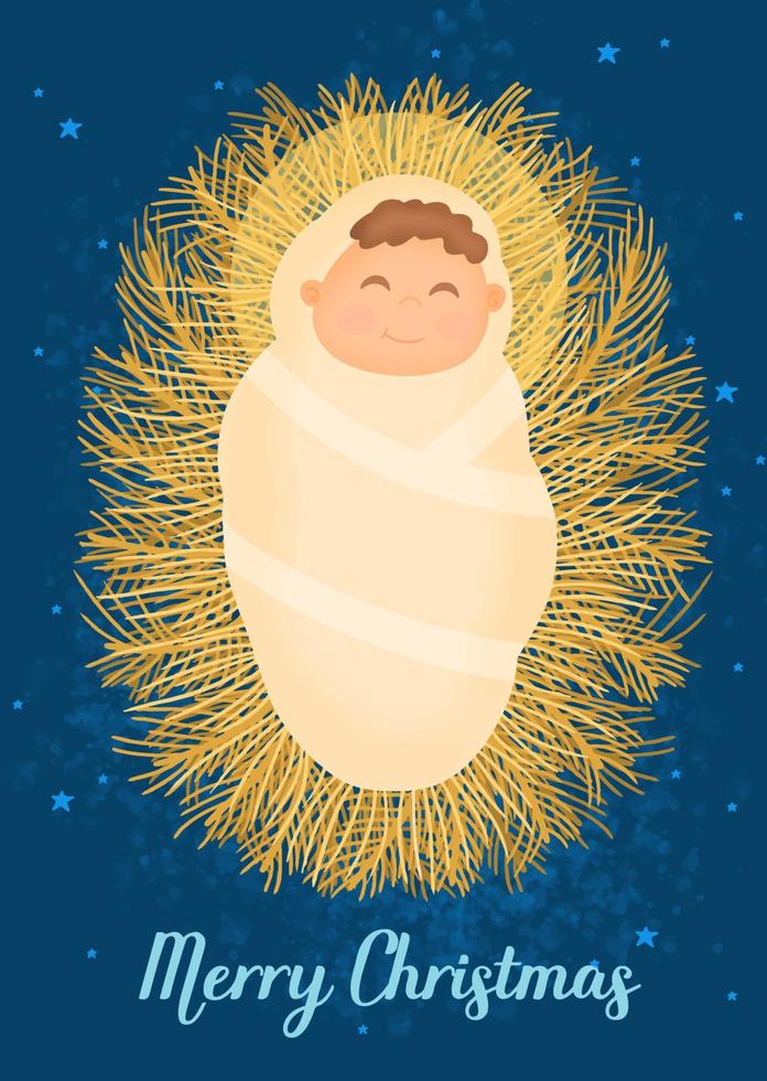 Jesus recém-nascido deitado em uma manjedoura, feliz natal vetor