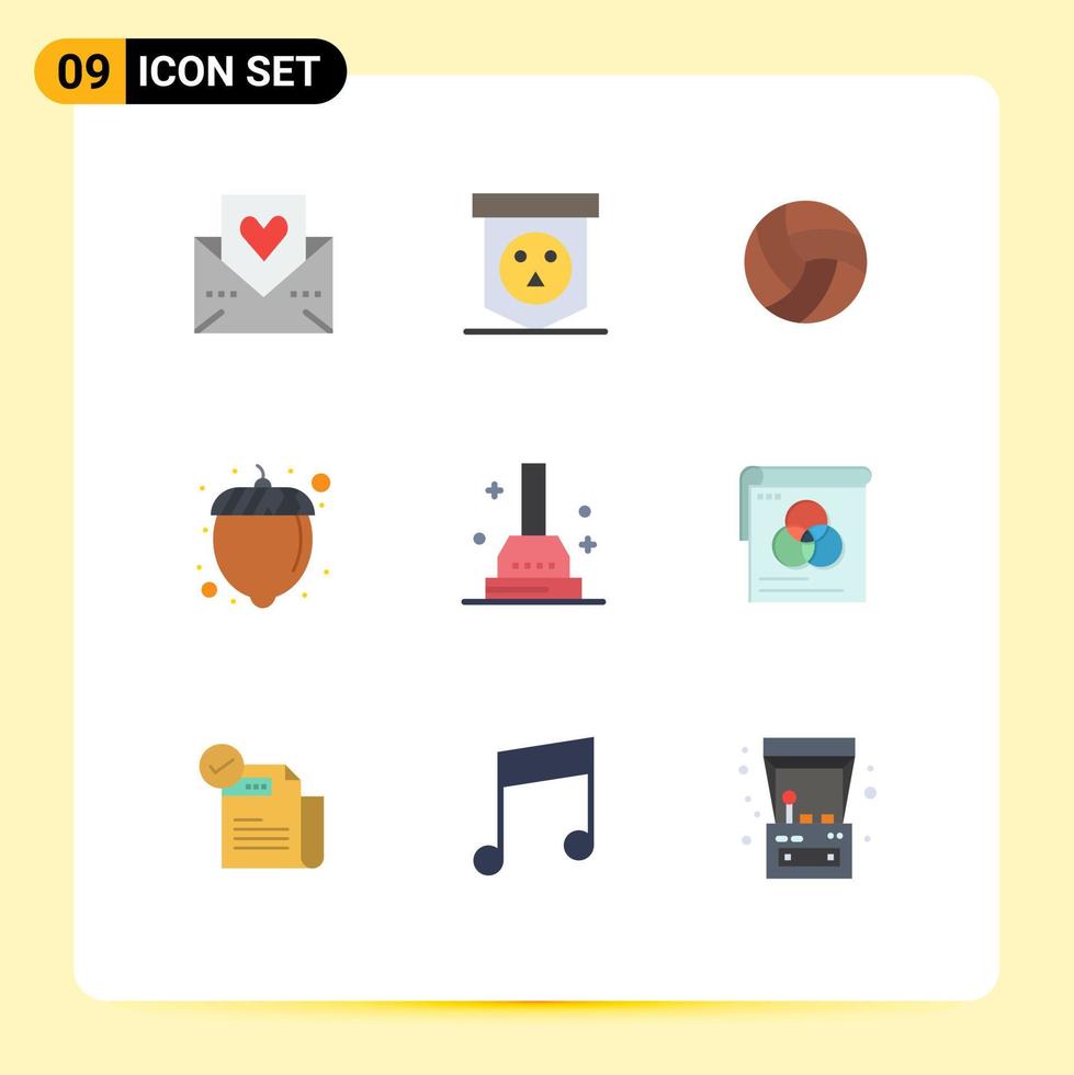 Pacote de cores planas de 9 interfaces de usuário de sinais e símbolos modernos de elementos de design de vetores editáveis de esportes de avelã e porca de êmbolo