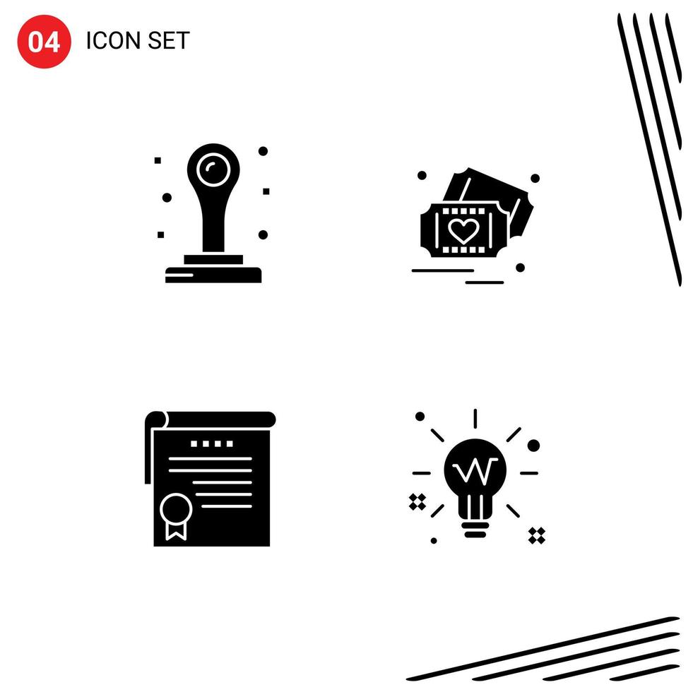 conjunto de 4 sinais de símbolos de ícones de interface do usuário modernos para elementos de design de vetores editáveis de lâmpadas de casamento de diplomas de escritório