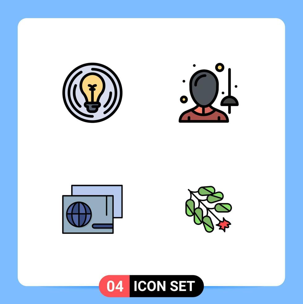 4 símbolos de sinais de cores planas universais de identidade de bulbo passaporte de esgrima criativo elementos de design de vetores editáveis