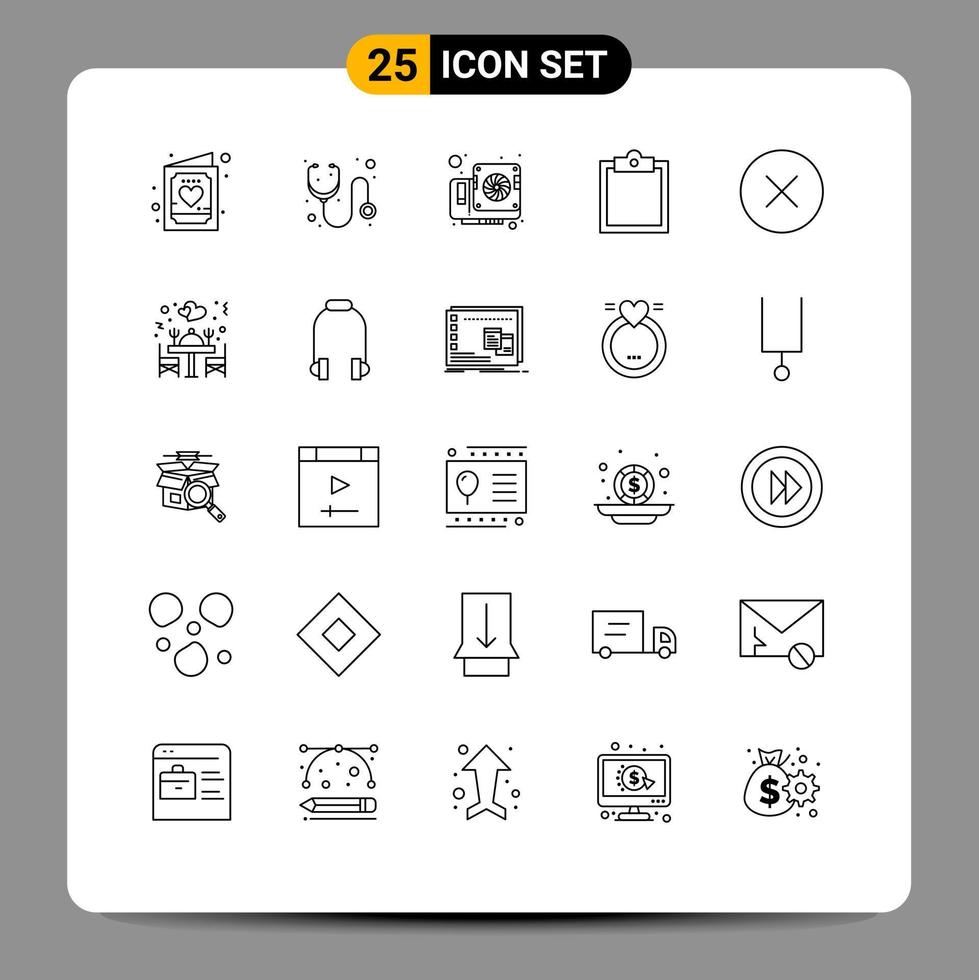 conceito de 25 linhas para sites móveis e aplicativos mídia tarefa estetoscópio clipboard elementos de design de vetores editáveis