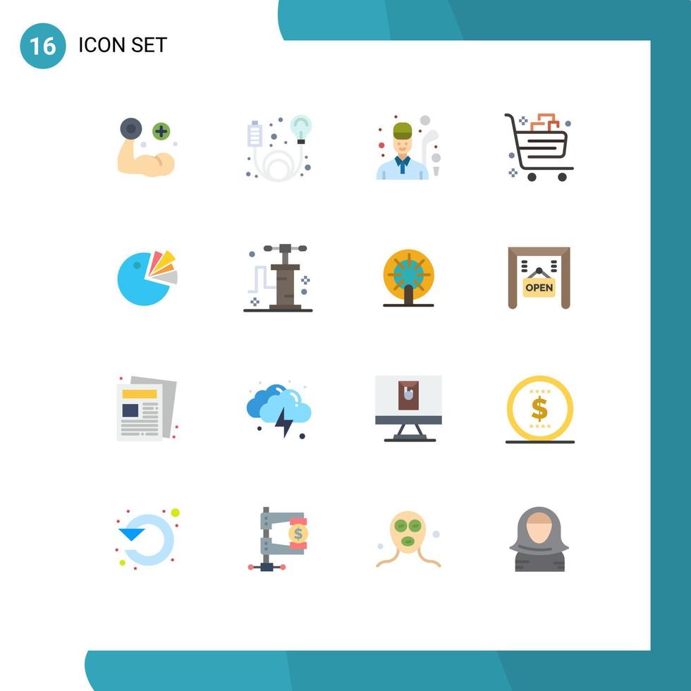 pacote de cores planas de 16 símbolos universais de cesta de carrinho de golfe de comércio de tortas pacote editável de elementos de design de vetores criativos
