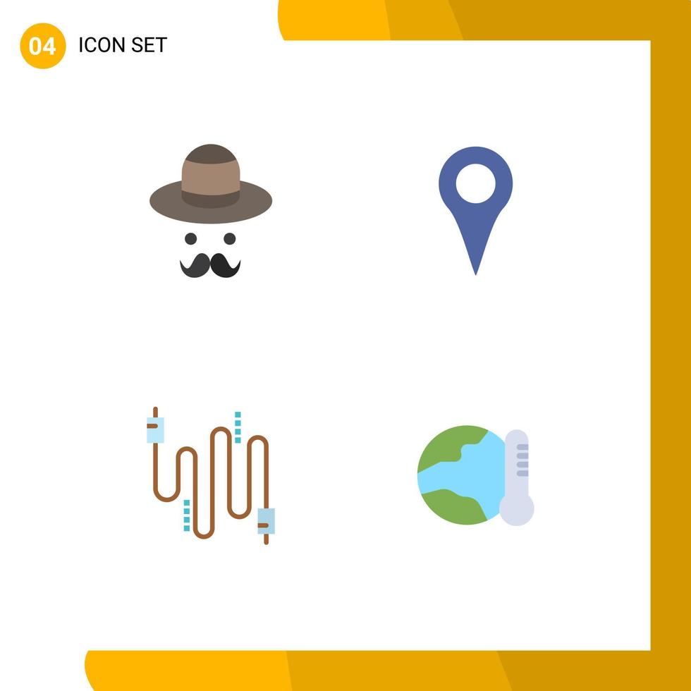 pacote de ícones planos de 4 símbolos universais de pais de cabo de avatar mapa comunicação elementos de design de vetores editáveis