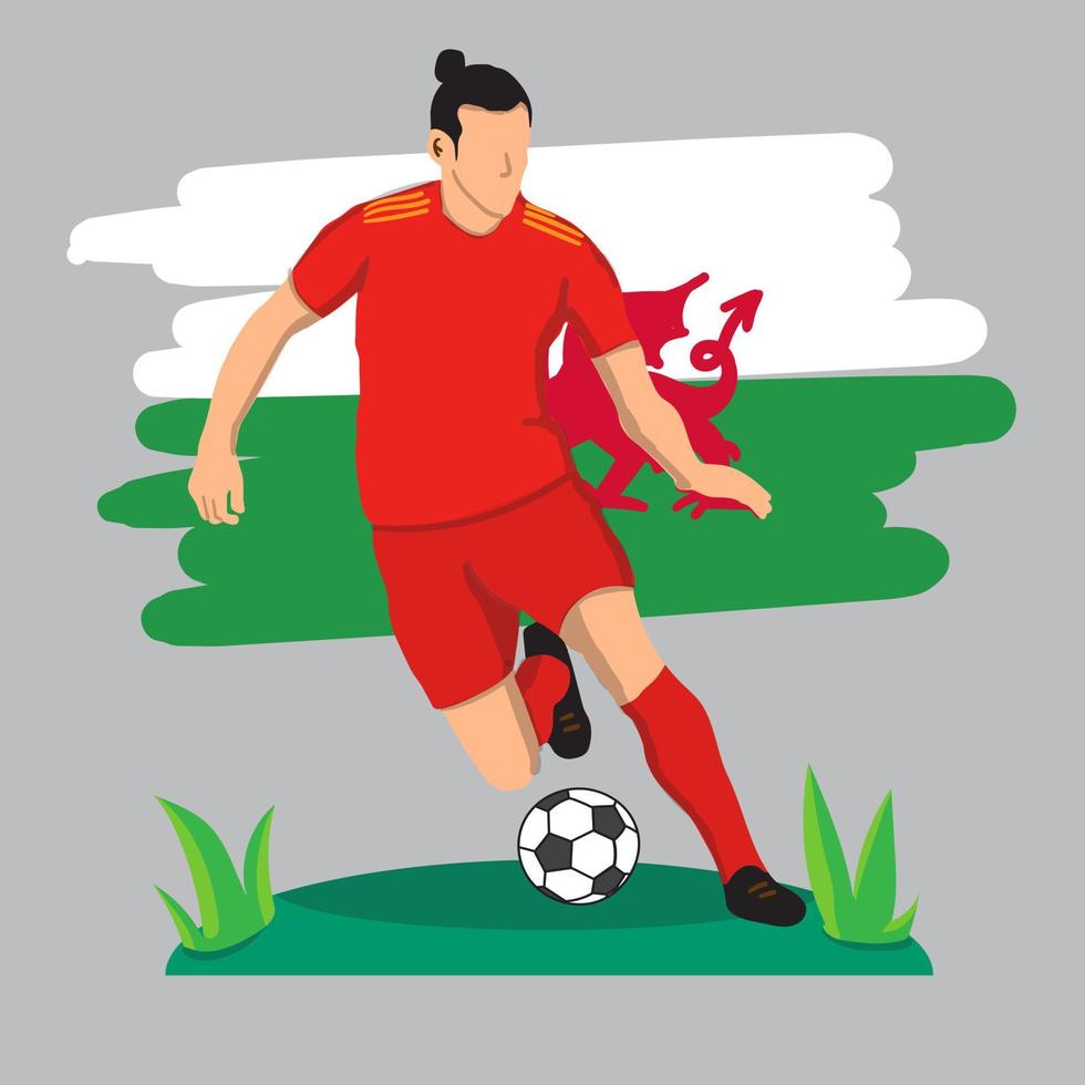 design plano de jogador de futebol do País de Gales com ilustração vetorial de fundo de bandeira vetor