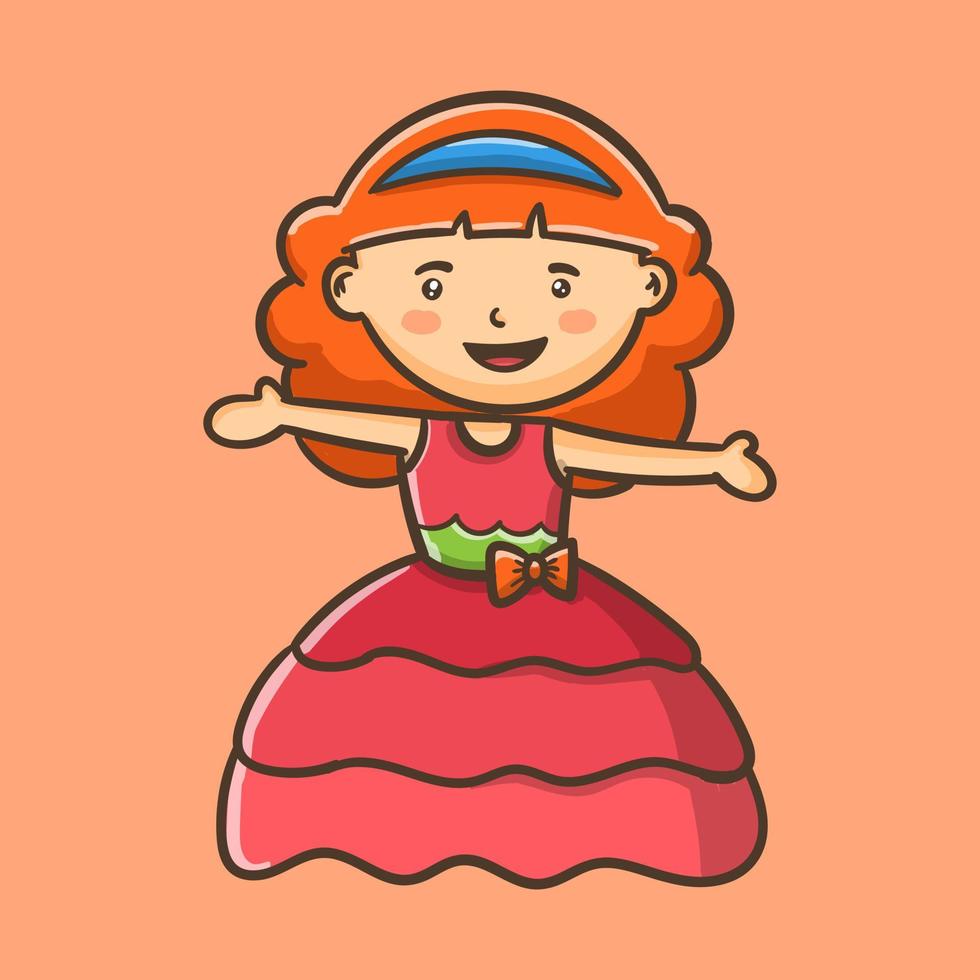 linda garota de desenho animado usa ilustração vetorial de vestido vermelho vetor
