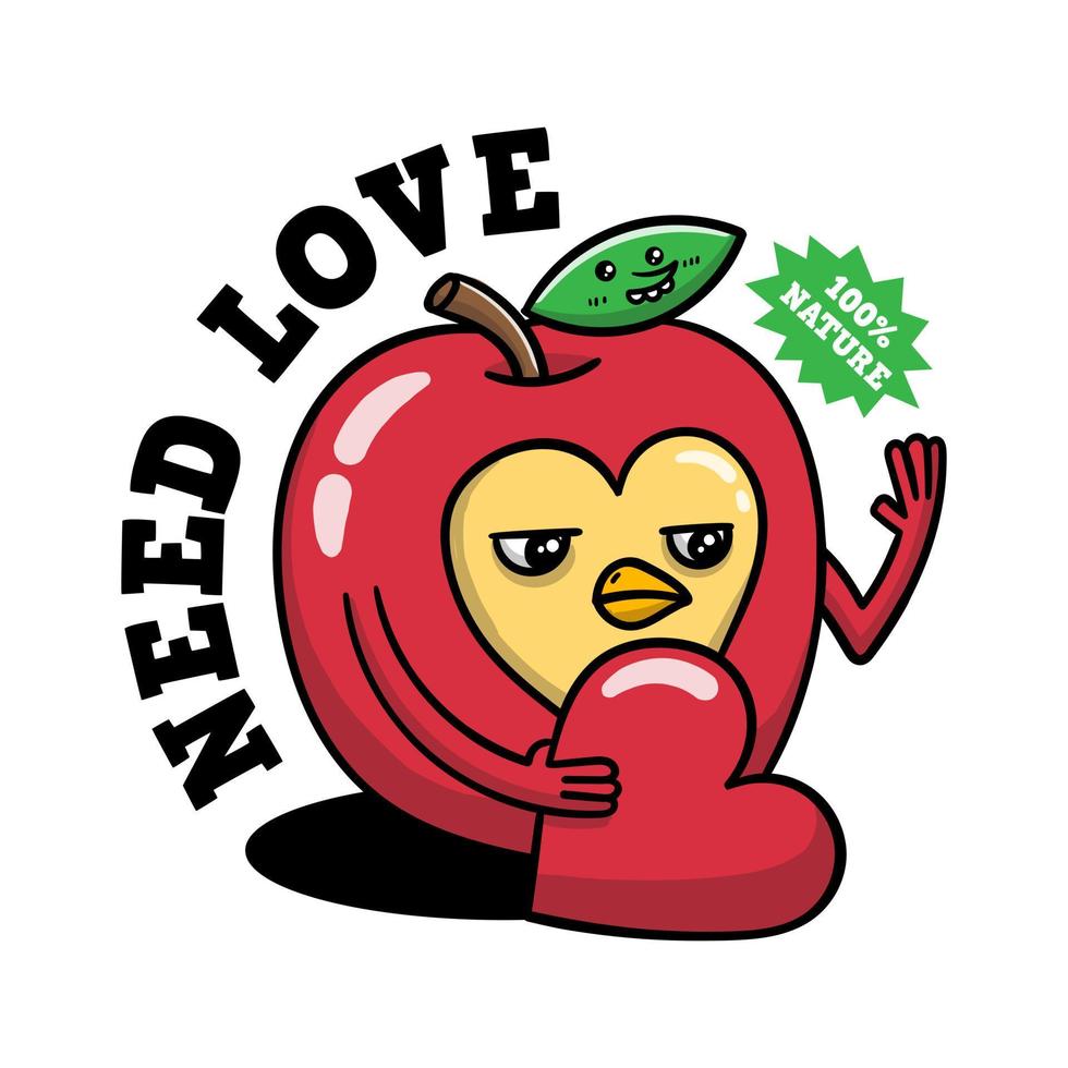 ilustração do personagem apple precisa de amor bom para design de camiseta vetor