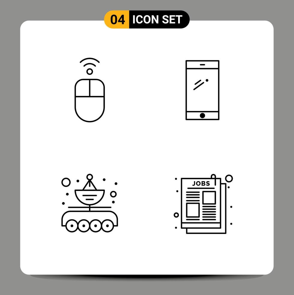 pacote de interface do usuário de 4 cores planas básicas de linhas preenchidas de elementos de design de vetores editáveis de transferência de dados móveis sem fio de antena de maçã