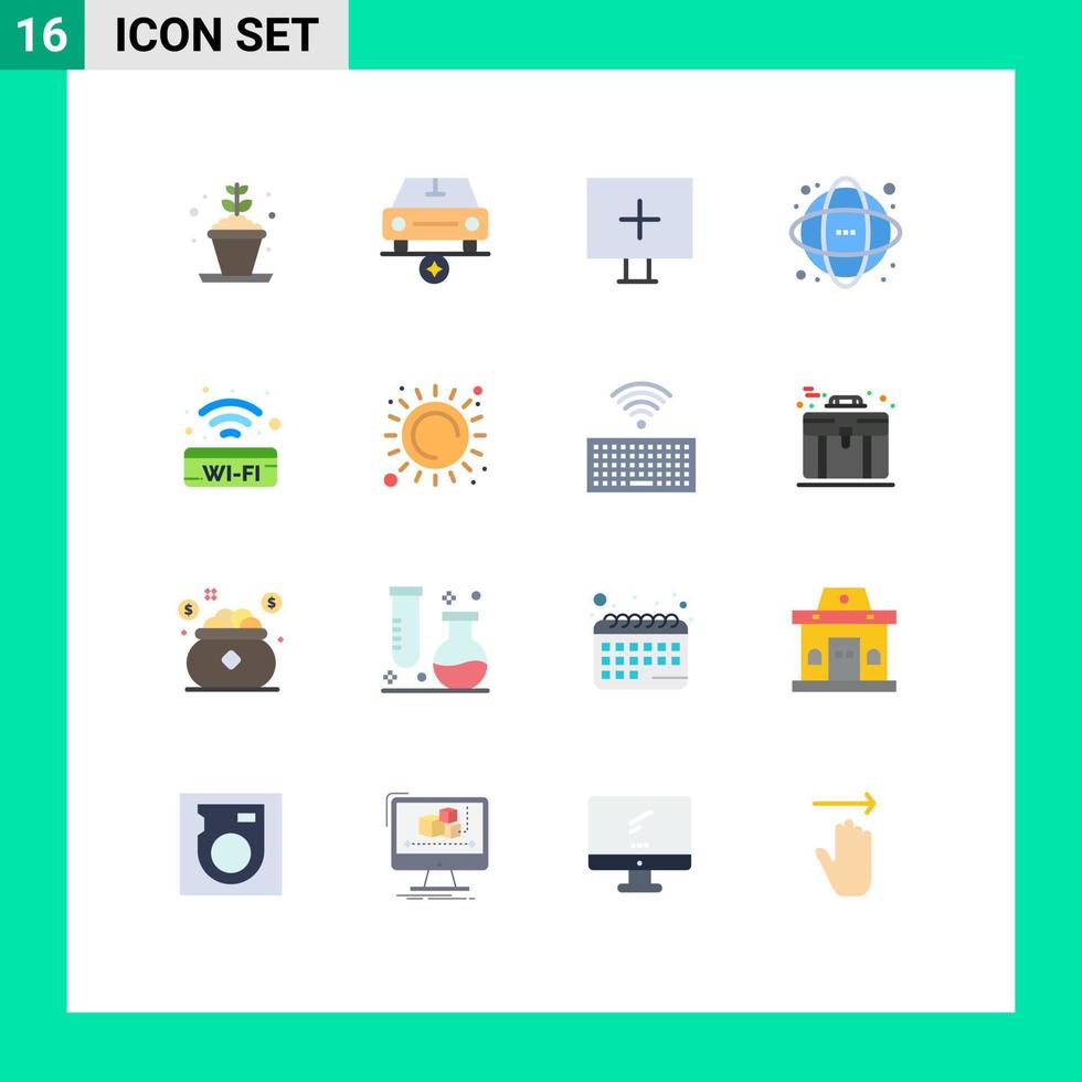 conjunto de cores planas de interface móvel de 16 pictogramas de rede de sinal público objetivo informação pacote editável de elementos de design de vetores criativos