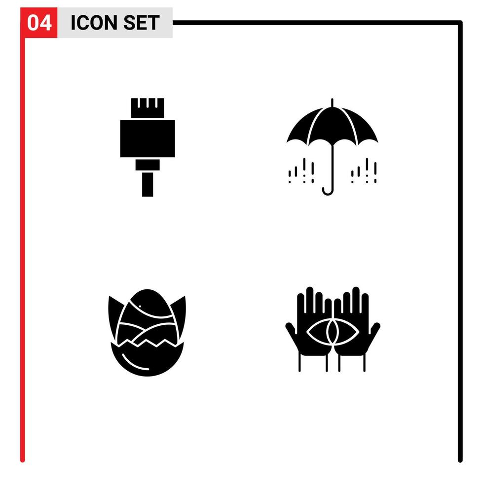 4 interface do usuário pacote de glifos sólidos de sinais e símbolos modernos de cabo guarda-chuva de páscoa primavera feliz elementos de design de vetores editáveis