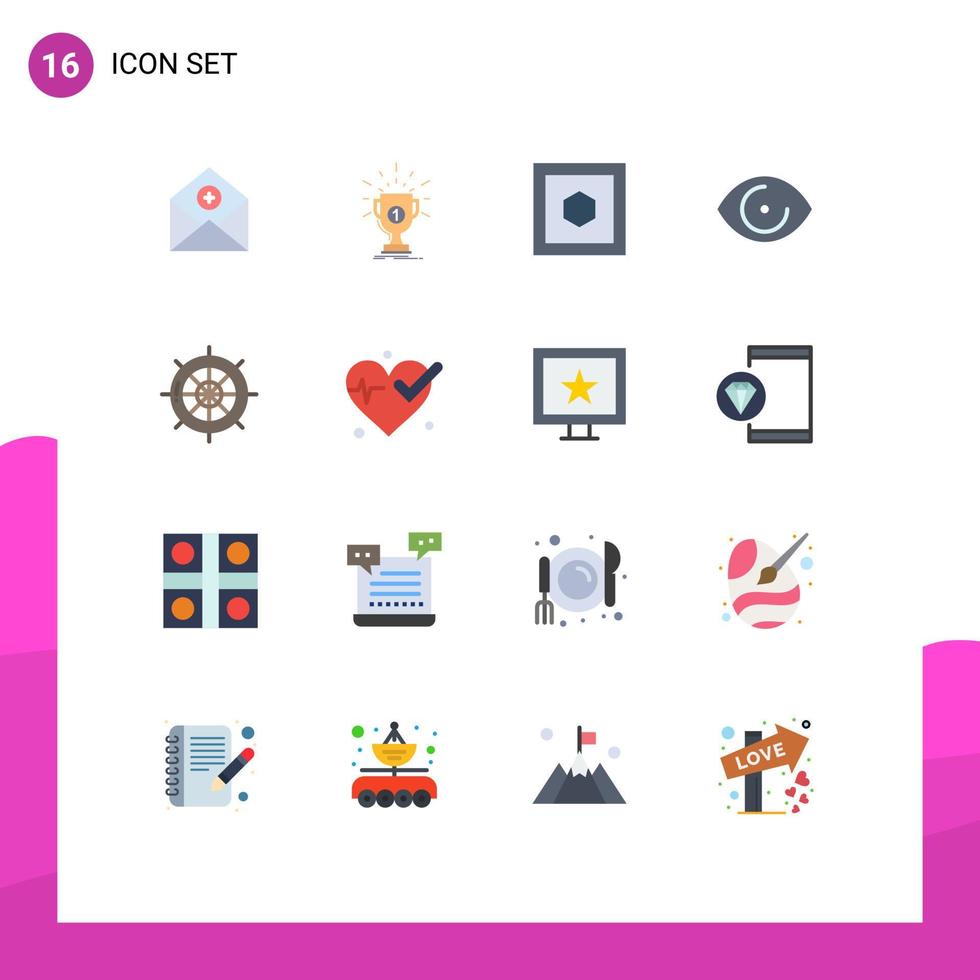 Pacote de cores planas de 16 interfaces de usuário de sinais e símbolos modernos de visão, pacote editável de formato de olho premiado de elementos de design de vetores criativos