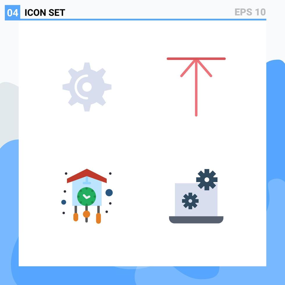 conjunto de ícones planos de interface móvel de 4 pictogramas de dentes de relógio de roda para cima elementos de design de vetores editáveis antigos
